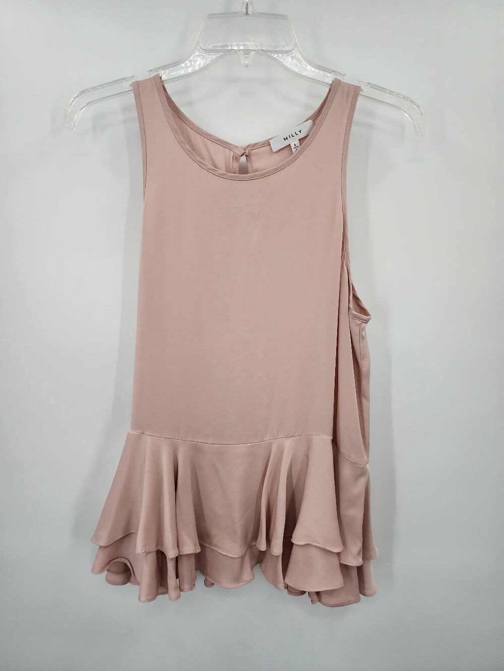 Milly Dusty Blush Ruffle-Hem Sleeveless Tank, Size 6